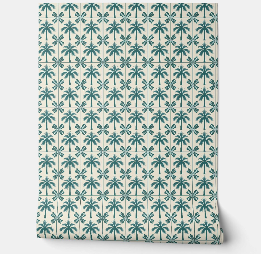Tropical Palm Escape Mini - Green, Beige - Coastal